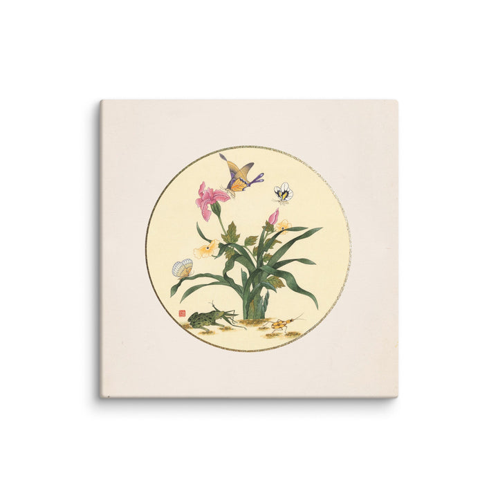 Leinwand - Blumen, Schmetteringe und Frosch Misun Kim ohne Rahmen / 81x81 cm (32"x32") artlia