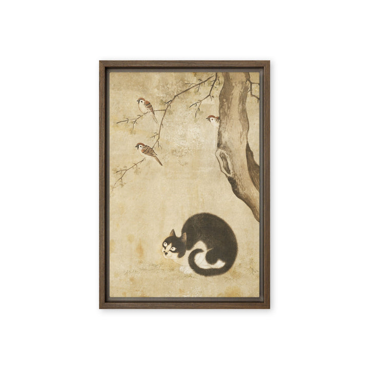 Leinwand - Katze und Spatzen, Byeon Sang-byeok Byeon Sang-byeok Braun / 31x46 cm (12″×18″) artlia