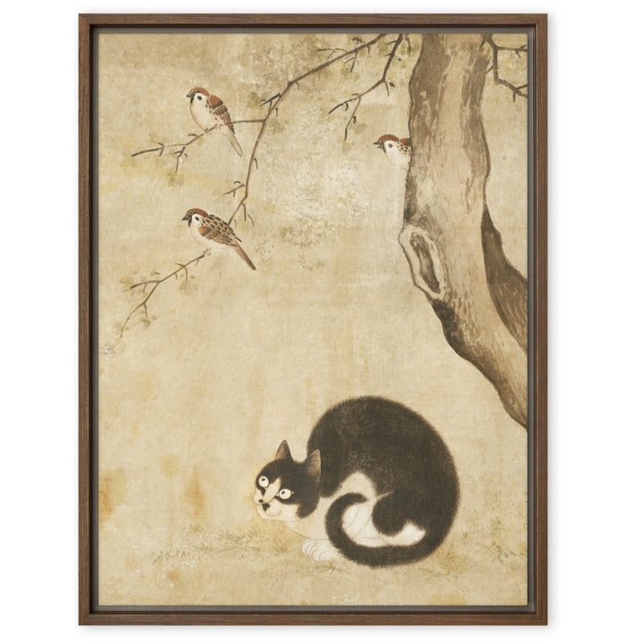 Leinwand - Katze und Spatzen, Byeon Sang-byeok Byeon Sang-byeok Braun / 46x61 cm (18″×24″) artlia