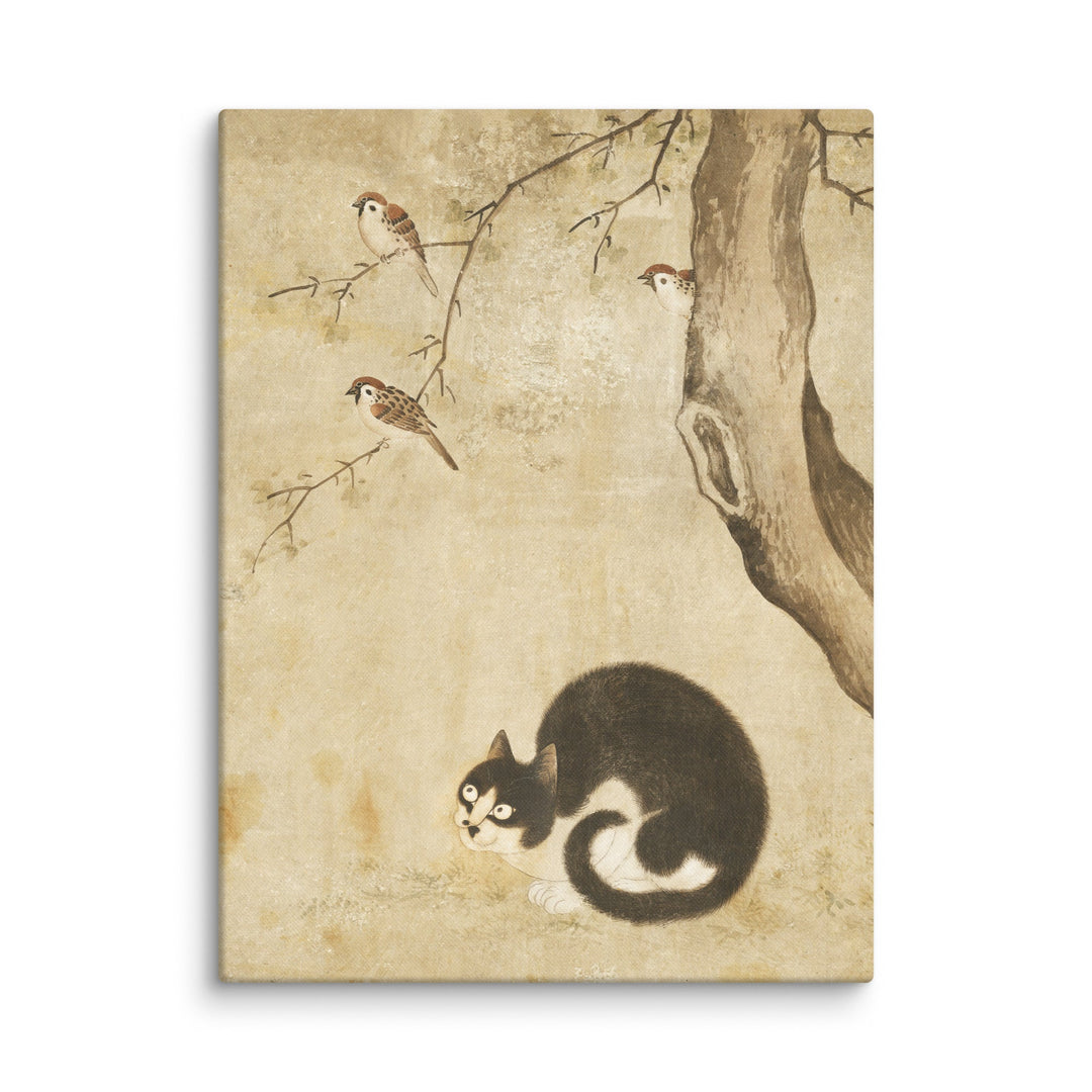 Leinwand - Katze und Spatzen, Byeon Sang-byeok Byeon Sang-byeok ohne Rahmen / 31x41 cm (12″×16″) artlia