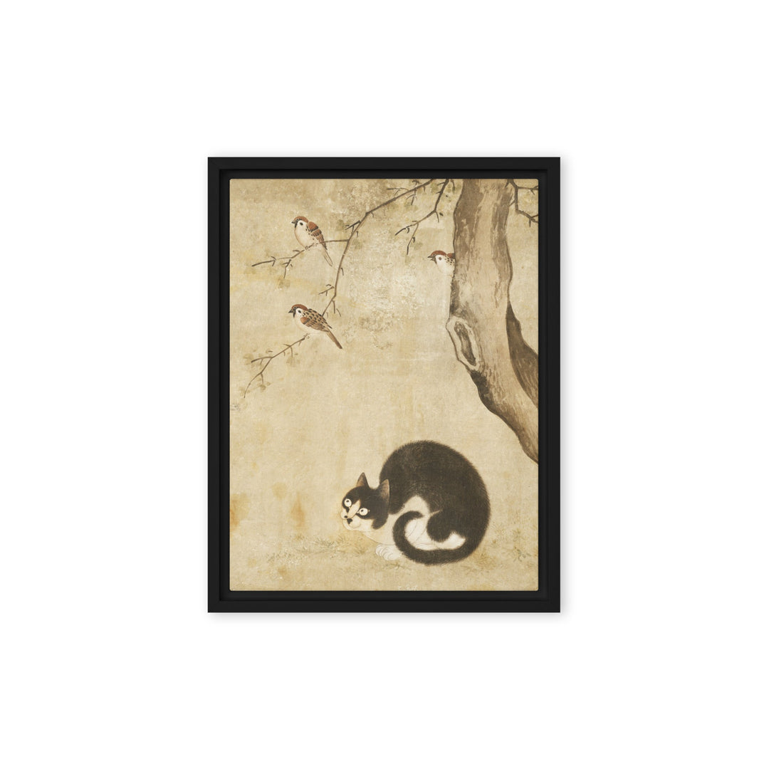 Leinwand - Katze und Spatzen, Byeon Sang-byeok Byeon Sang-byeok Schwarz / 31x41 cm (12″×16″) artlia
