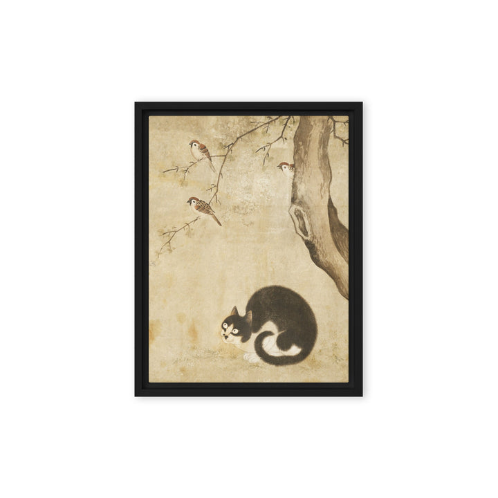Leinwand - Katze und Spatzen, Byeon Sang-byeok Byeon Sang-byeok Schwarz / 31x41 cm (12″×16″) artlia