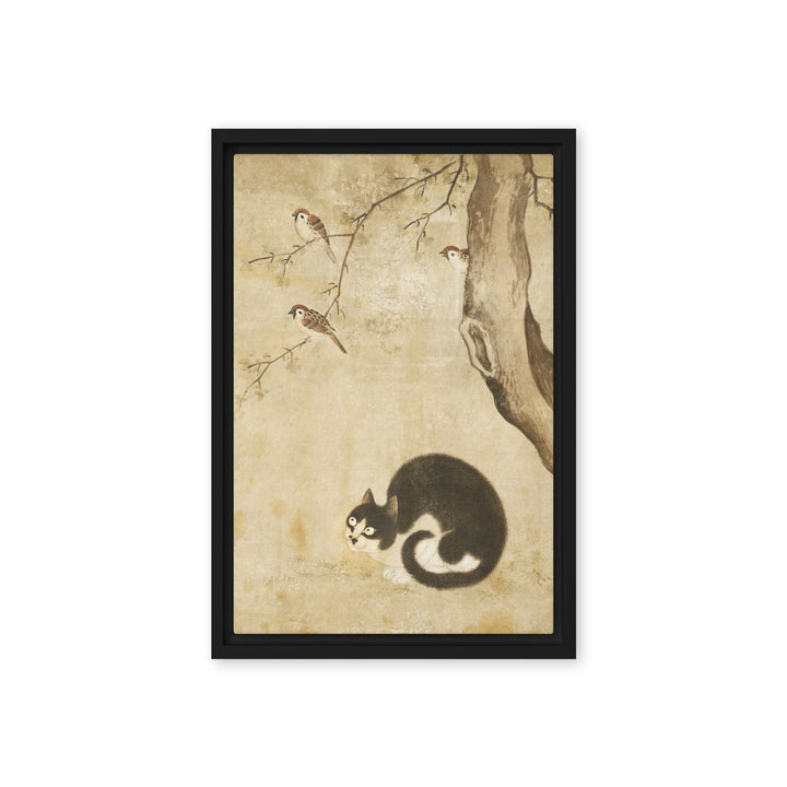 Leinwand - Katze und Spatzen, Byeon Sang-byeok Byeon Sang-byeok Schwarz / 31x46 cm (12″×18″) artlia