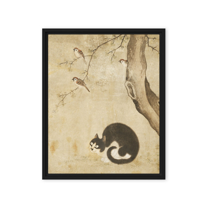 Leinwand - Katze und Spatzen, Byeon Sang-byeok Byeon Sang-byeok Schwarz / 41x51 cm (16″×20″) artlia