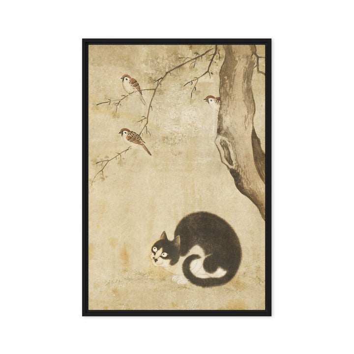 Leinwand - Katze und Spatzen, Byeon Sang-byeok Byeon Sang-byeok Schwarz / 51x76 cm (20″×30″) artlia