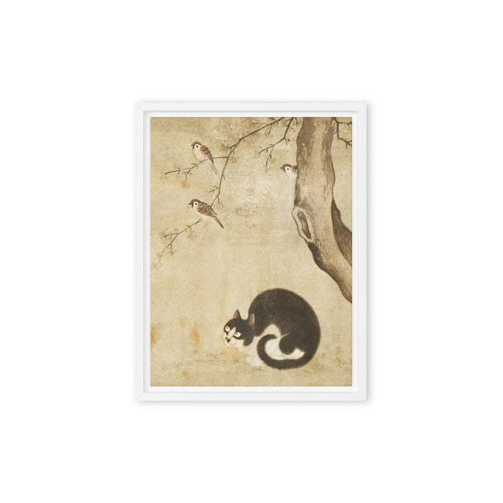 Leinwand - Katze und Spatzen, Byeon Sang-byeok Byeon Sang-byeok Weiß / 31x41 cm (12″×16″) artlia