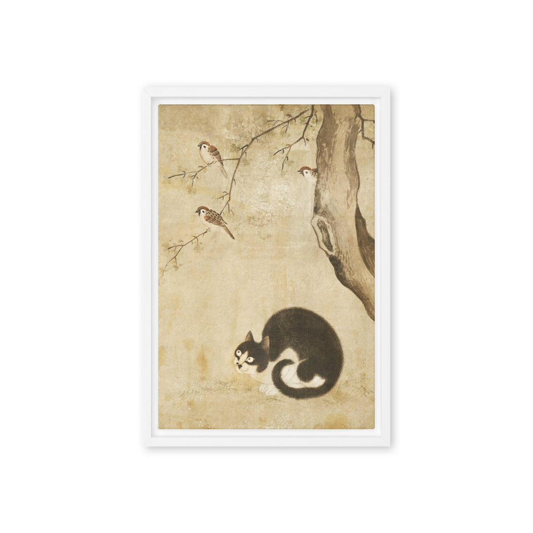 Leinwand - Katze und Spatzen, Byeon Sang-byeok Byeon Sang-byeok Weiß / 31x46 cm (12″×18″) artlia