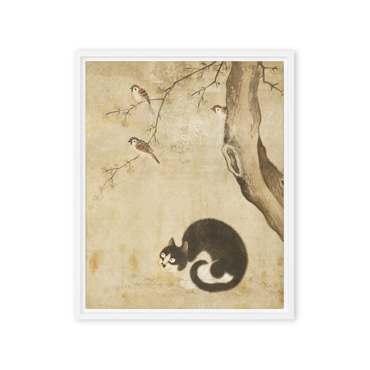 Leinwand - Katze und Spatzen, Byeon Sang-byeok Byeon Sang-byeok Weiß / 41x51 cm (16″×20″) artlia