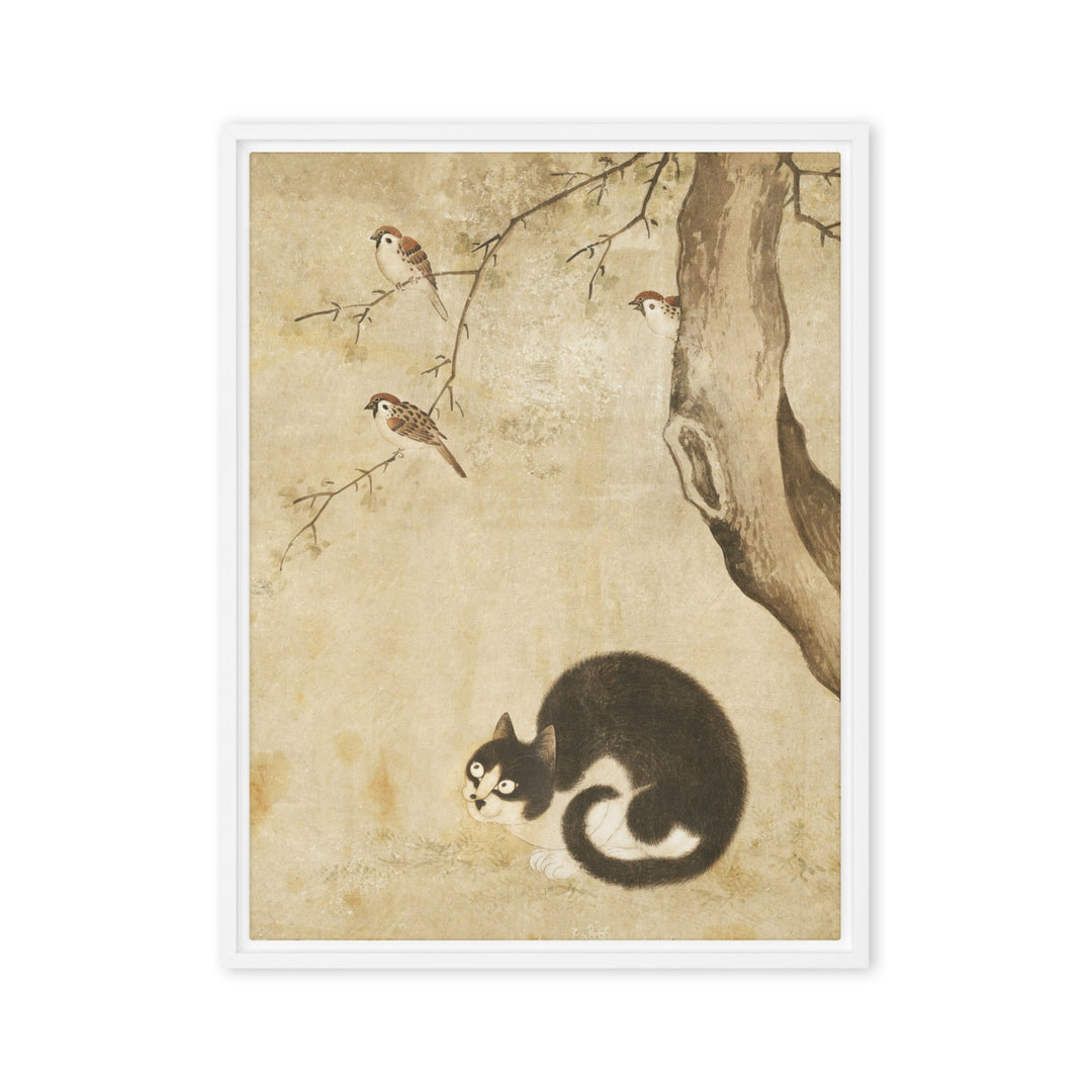 Leinwand - Katze und Spatzen, Byeon Sang-byeok Byeon Sang-byeok Weiß / 46x61 cm (18″×24″) artlia