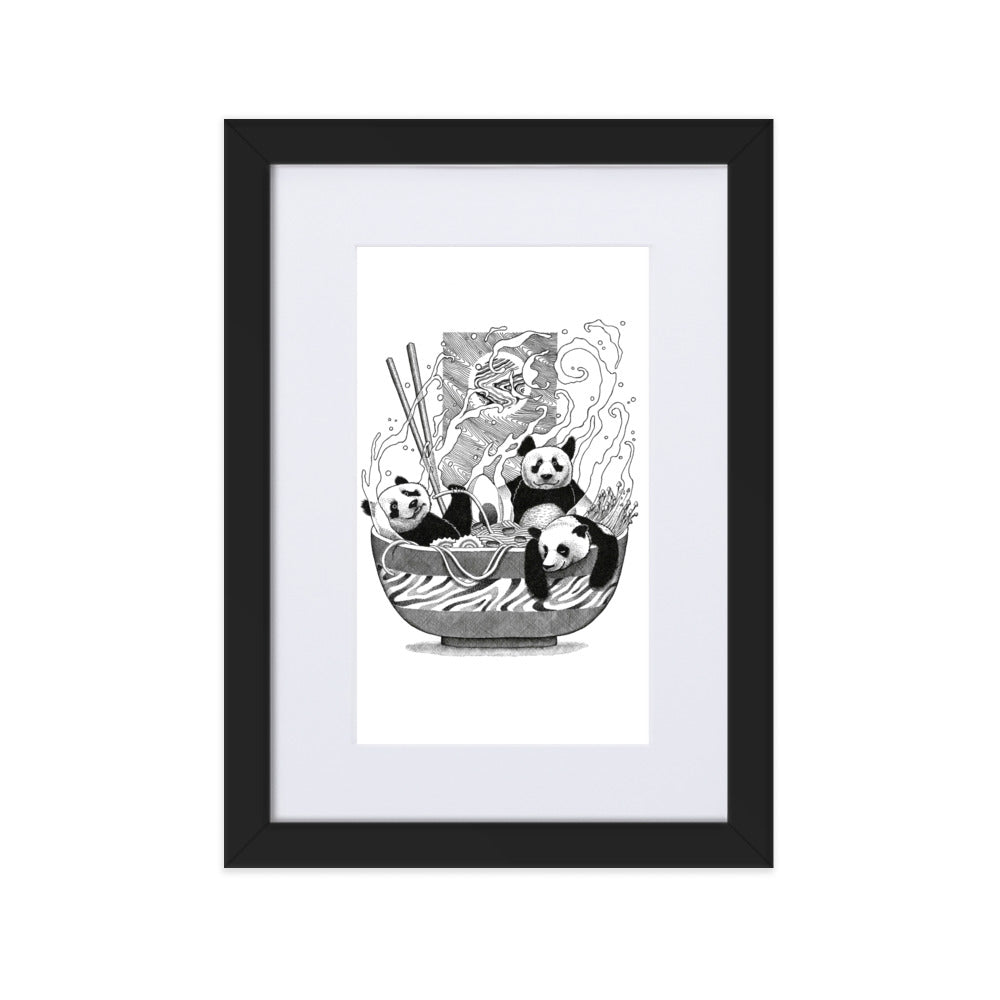 Poster mit Passepartout - Panda Ramen Pavel Illustrations Schwarz / 21×30 cm artlia