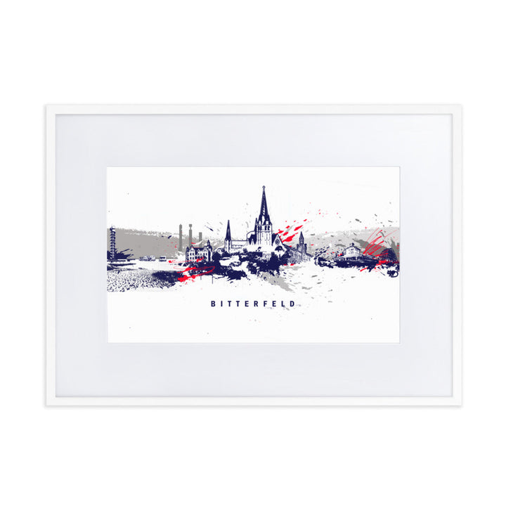 Poster mit Passepartout - Skyline Bitterfeld Marko Kurth Weiß / 50×70 cm artlia