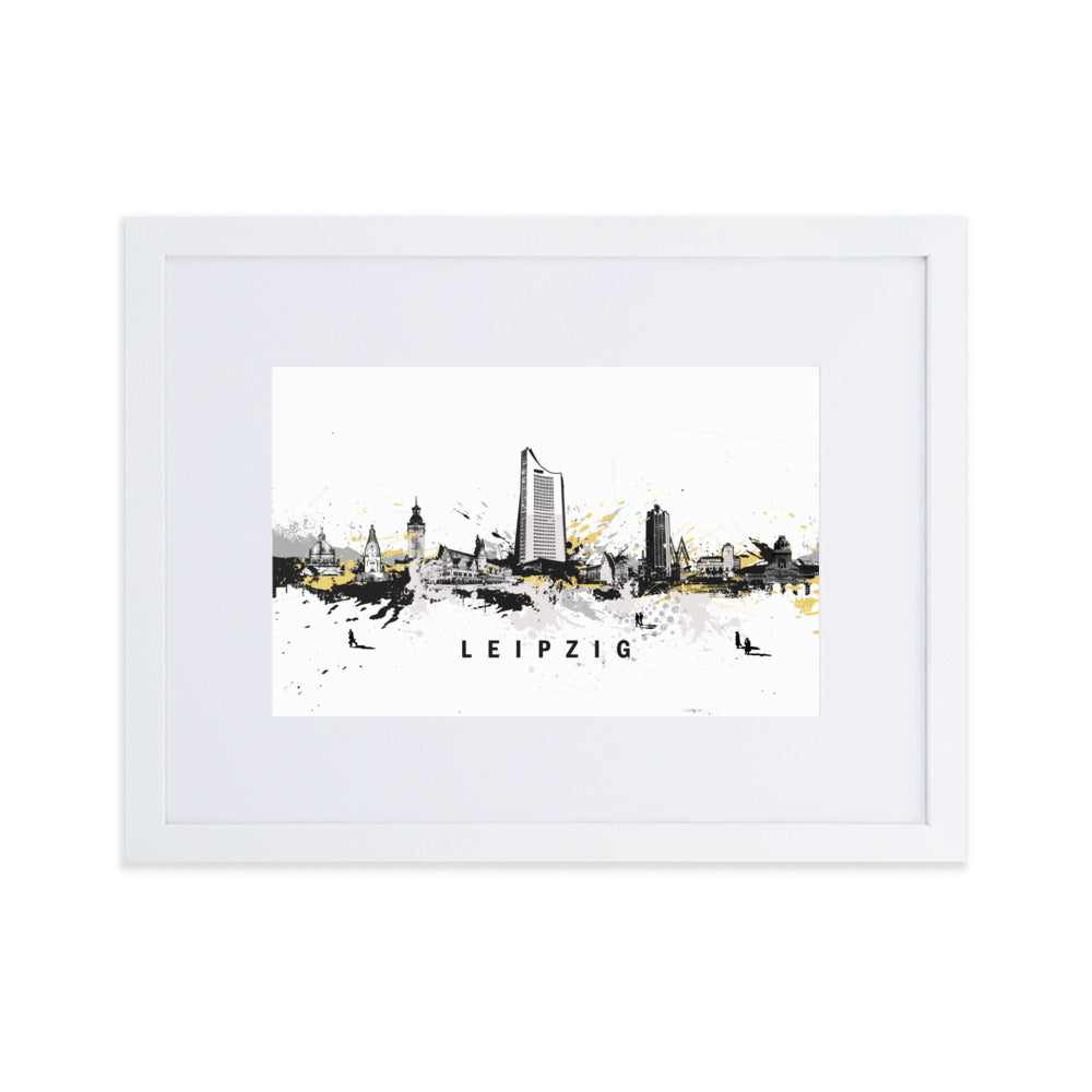 Poster mit Passepartout - Skyline Leipzig Marko Kurth Weiß / 30×40 cm artlia