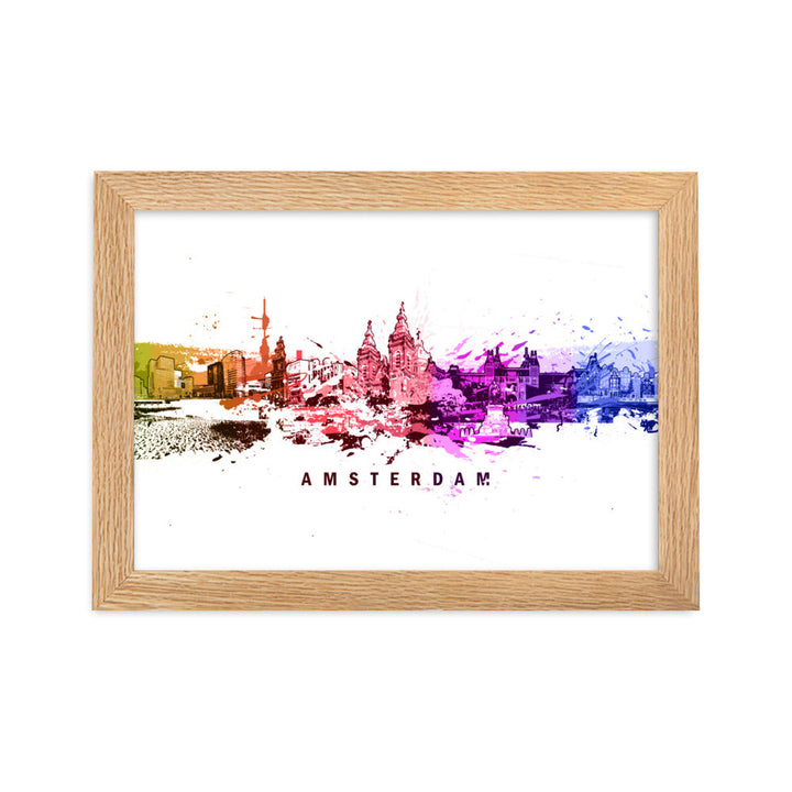 Poster mit Rahmen - Skyline Amsterdam Marko Kurth Oak / 21×30 cm artlia