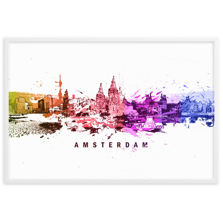 Poster mit Rahmen - Skyline Amsterdam Marko Kurth Weiß / 61×91 cm artlia