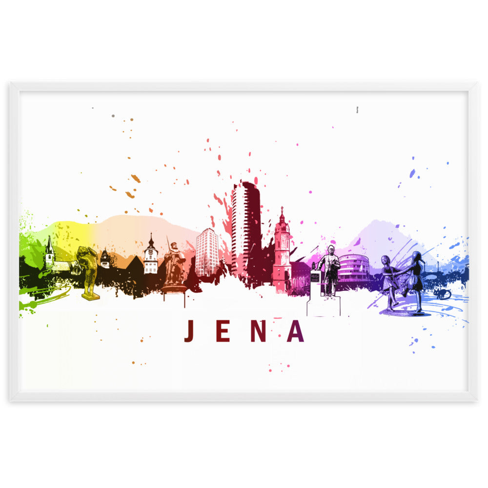 Poster mit Rahmen - Skyline Jena Marko Kurth Weiß / 61×91 cm artlia