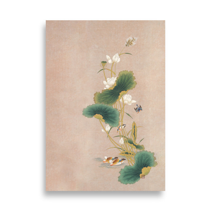 Affiche - Seungmin Yoon, Fleurs de lotus avec oiseaux