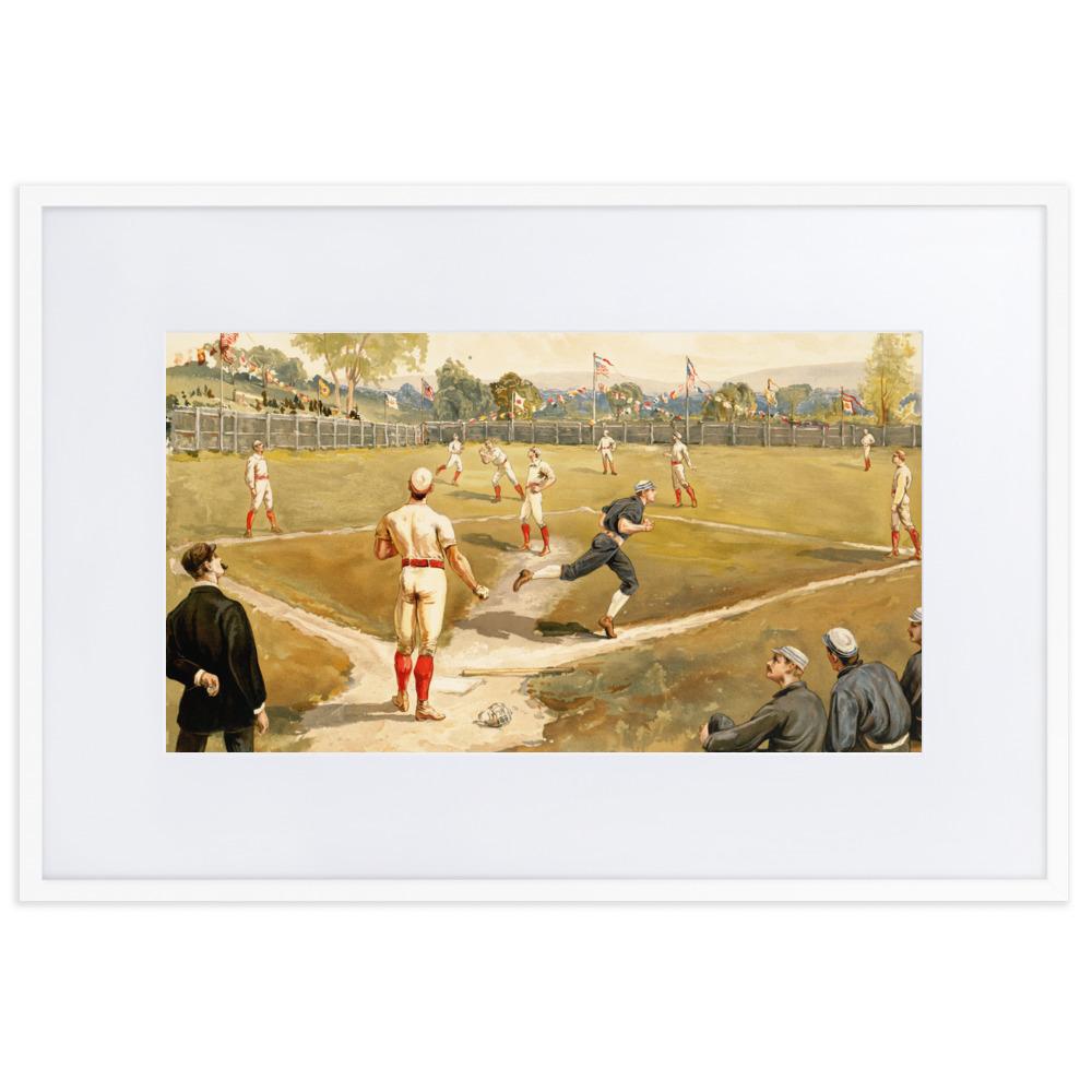 Baseball des 19. Jahrhunderts - Poster im Rahmen mit Passepartout Boston Public Library weiß / 61×91 cm artlia