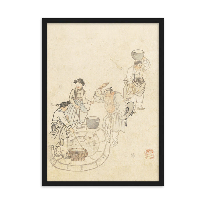 bei der Quelle, Umulga, Kim Hong-do - Poster im Rahmen Hong-do Kim Schwarz / 50×70 cm artlia