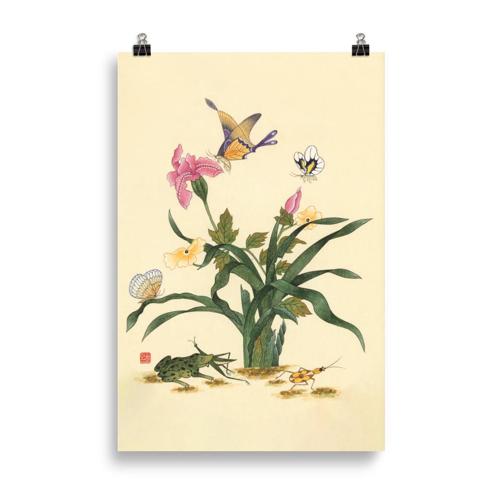 Blumen, Schmetteringe und Frosch - Poter artlia 61×91 cm artlia