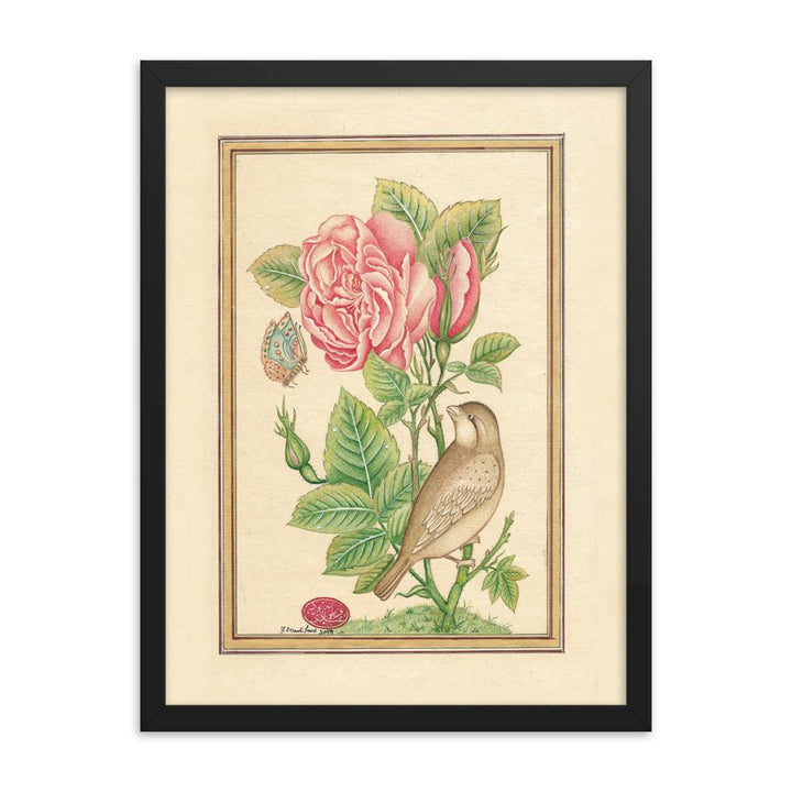 Blumen und der Vogel - Poster im Rahmen Farzaneh Ebadifard Schwarz / 12×16 artlia