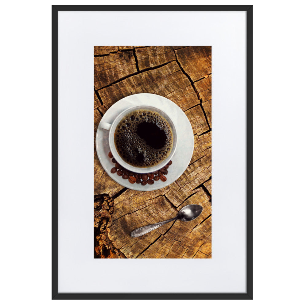 Café in nature - Poster im Rahmen mit Passepartout Kuratoren von artlia Schwarz / 61×91 cm artlia