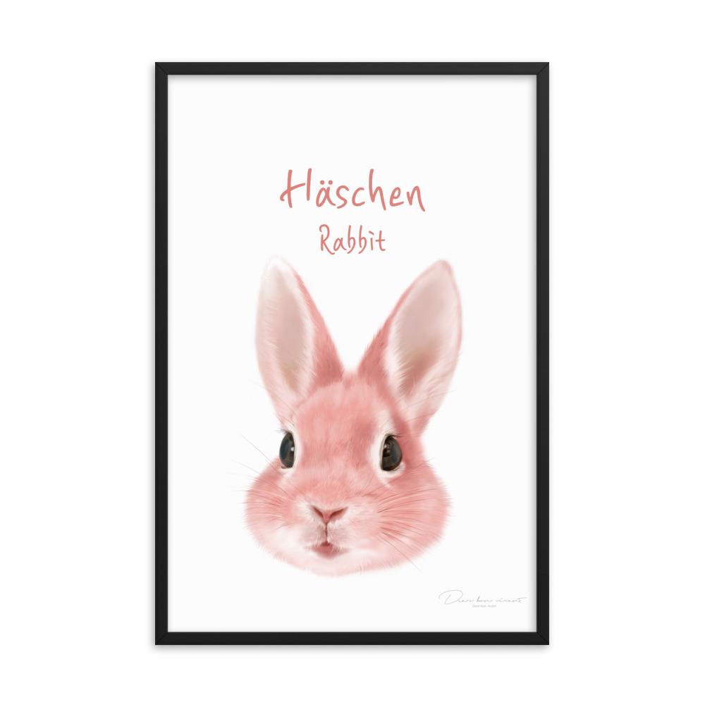 Häschen - Poster im Rahmen für Kinder dear.bon.vivant schwarz / 61x91 cm artlia