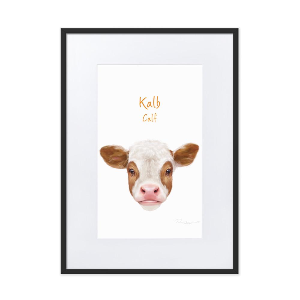 Kalb - Poster im Rahmen mit Passepartout dear.bon.vivant schwarz / 50×70 cm artlia