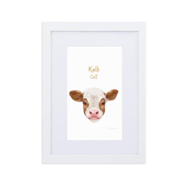 Kalb - Poster im Rahmen mit Passepartout dear.bon.vivant weiß / 21×30 cm artlia