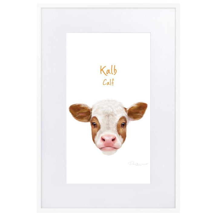 Kalb - Poster im Rahmen mit Passepartout dear.bon.vivant weiß / 61×91 cm artlia