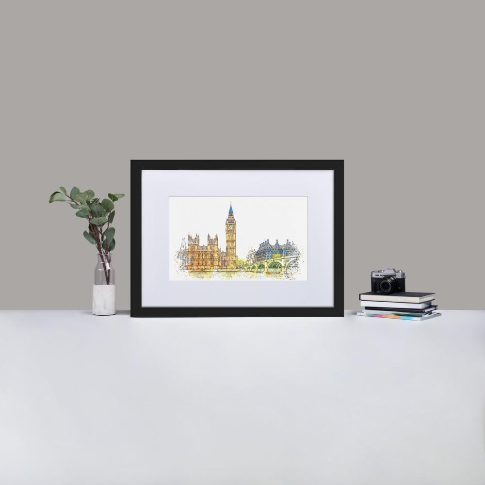 London in Orange - Poster im Rahmen mit Passepartout Kuratoren von artlia Schwarz / 50×70 cm artlia