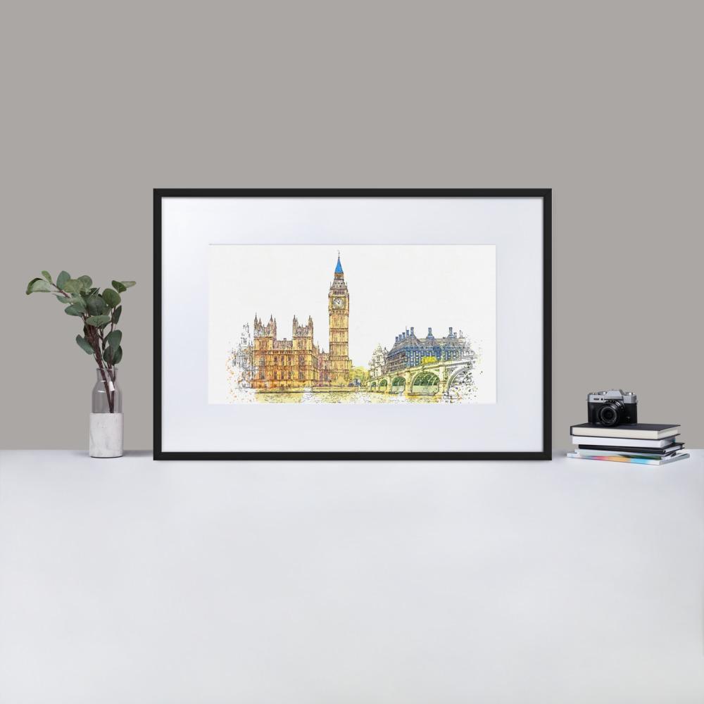 London in Orange - Poster im Rahmen mit Passepartout Kuratoren von artlia Schwarz / 61×91 cm artlia