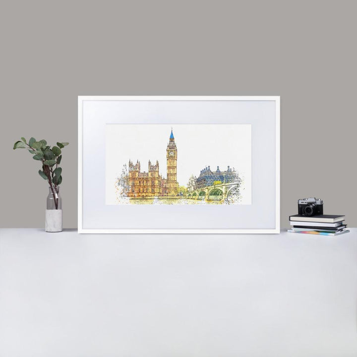 London in Orange - Poster im Rahmen mit Passepartout Kuratoren von artlia Weiß / 61×91 cm artlia