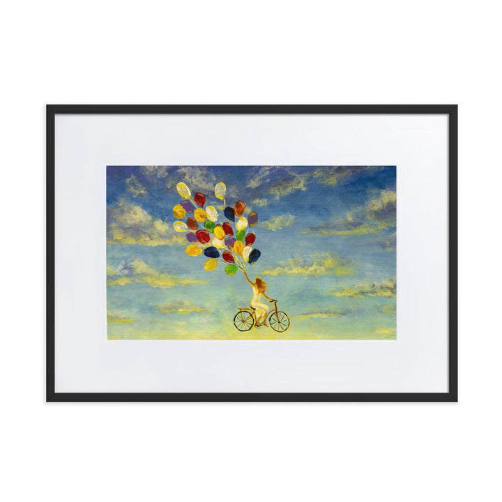 Luftballons am Himmel - Poster im Rahmen mit Passepartout Kuratoren von artlia schwarz / 50×70 cm artlia