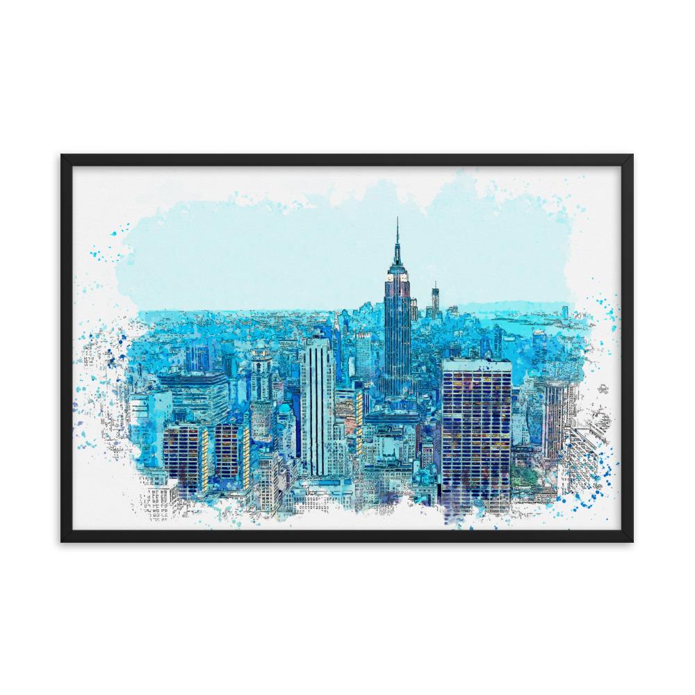 New York in Blau - Poster im Rahmen Kuratoren von artlia schwarz / 61x91 cm artlia