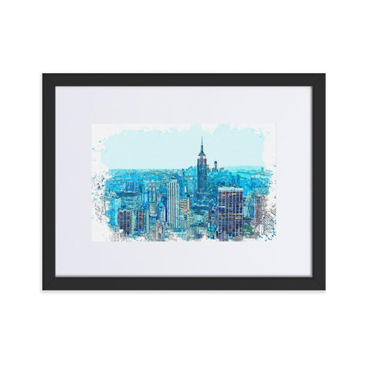 New York in Blau - Poster im Rahmen mit Passepartout Kuratoren von artlia schwarz / 30×40 cm artlia