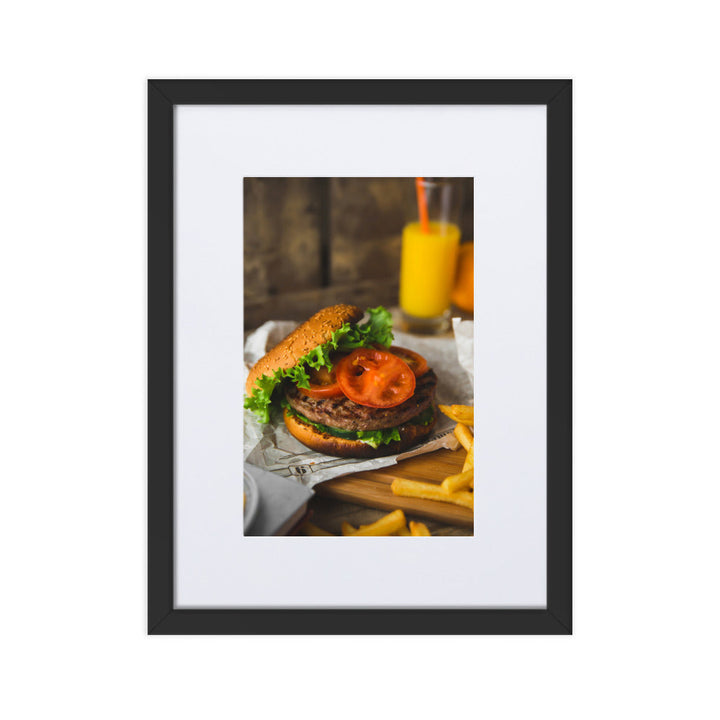 Poster mit Passepartout - Burger und Pommes Kuratoren von artlia Schwarz / 30×40 cm artlia