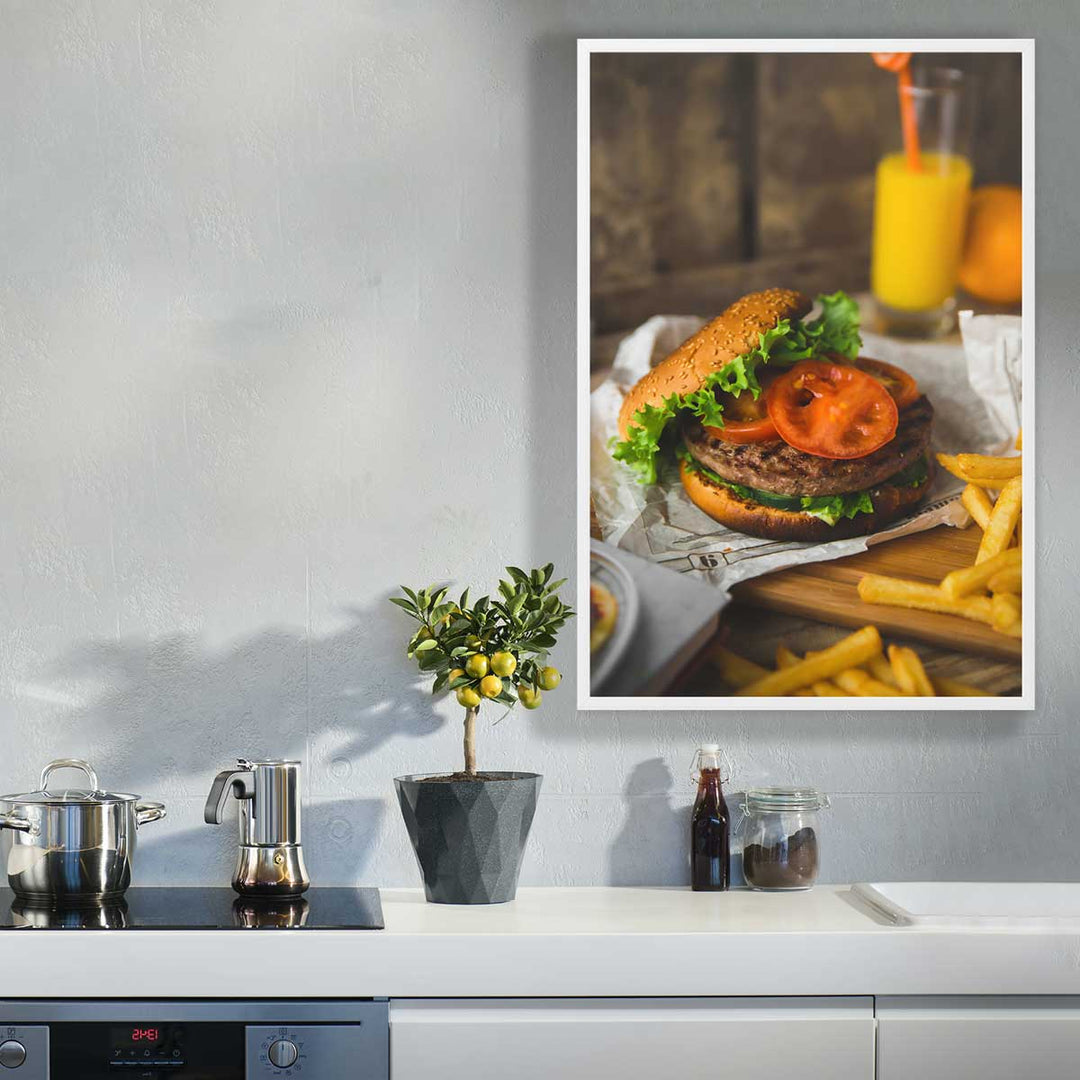 Poster mit Rahmen - Burger und Pommes Kuratoren von artlia artlia