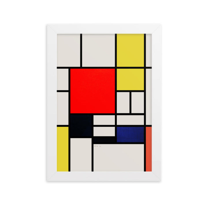 Póster mit Rahmen - Mondrian, Composición con rojo amarillo negro gris y azul