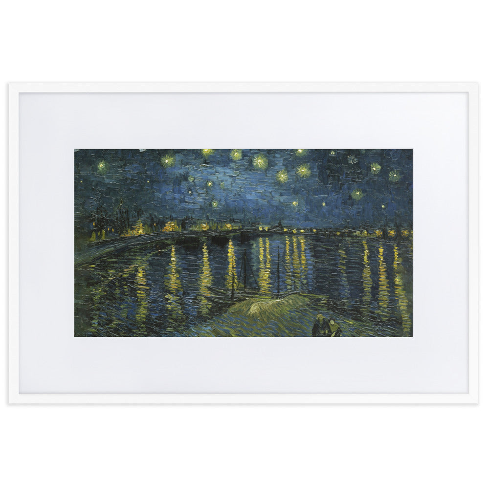 Starry Night over the Rhône - Poster im Rahmen mit Passepartout Van Gogh Weiß / 61×91 cm artlia