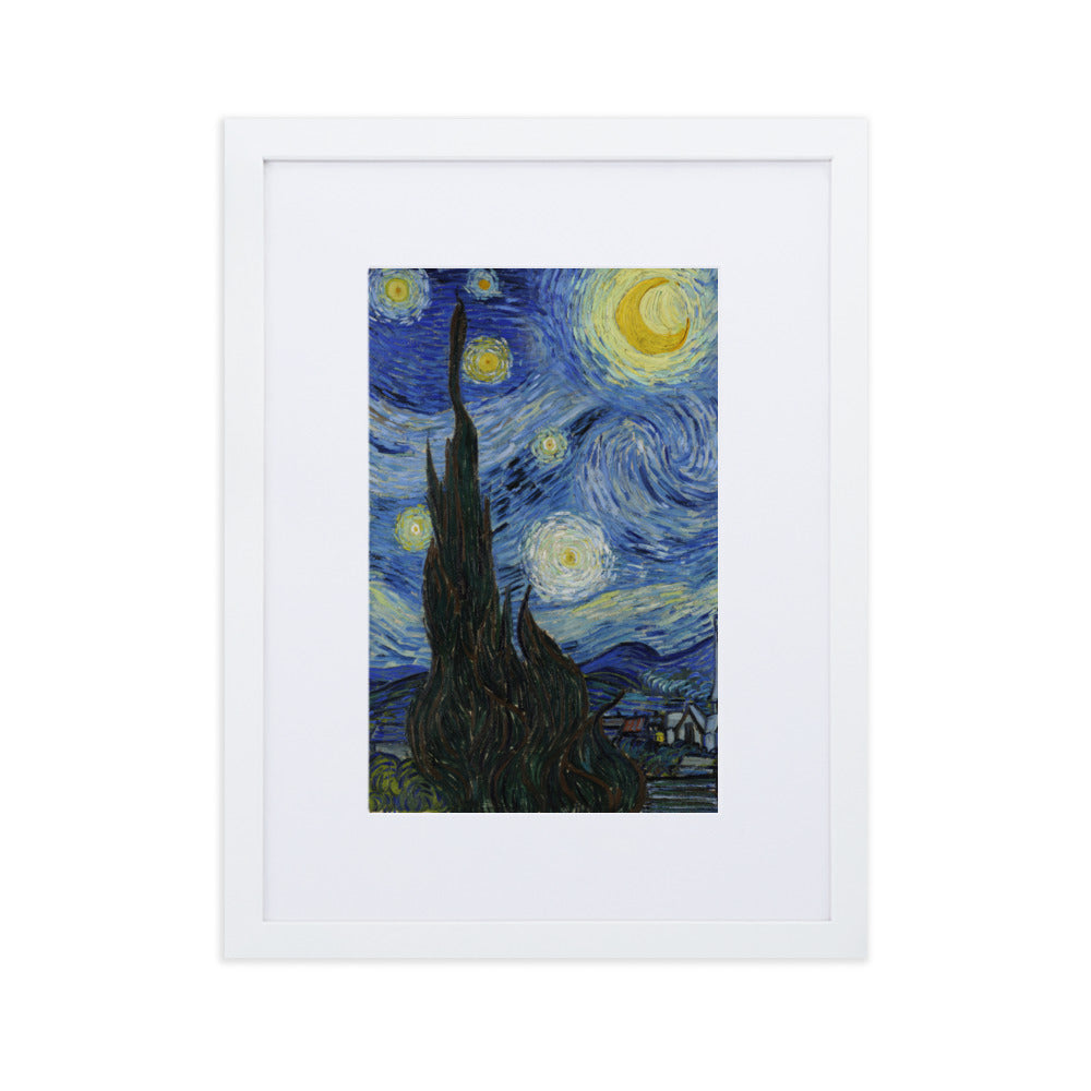 Starry Night, Van Gogh - Poster im Rahmen mit Passepartout Van Gogh vertikal / Weiß / 30×40 cm artlia