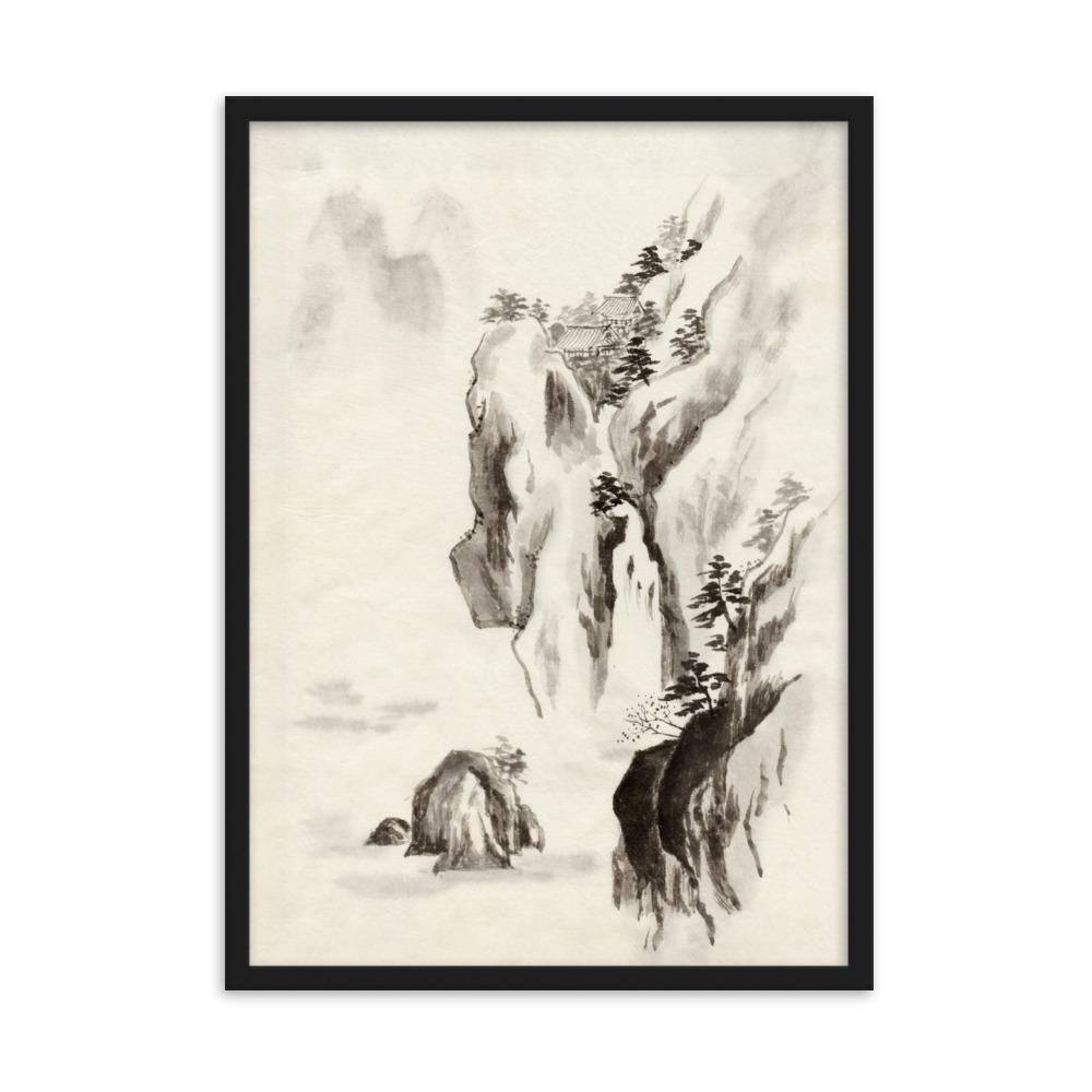 Temple in the Cliff Tempel im Felsen - Poster im Rahmen artlia Schwarz / 50×70 cm artlia