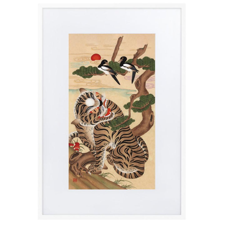 Tiger und Elster - Poster im Rahmen mit Passepartout Misun Kim weiß / 61×91 cm artlia